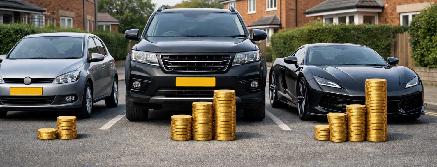 three cars from small family to large sports